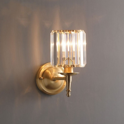 Dining Room Sconce Lighting Postmodern Gold Finish Wall Lamp with Cylinder Crystal Shade