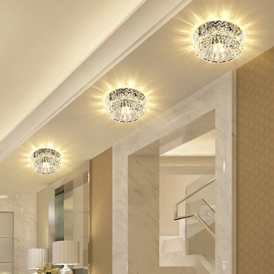 Entryway Led Flush Mount Ceiling Light Simple Clear Flushmount with Flower Crystal Shade