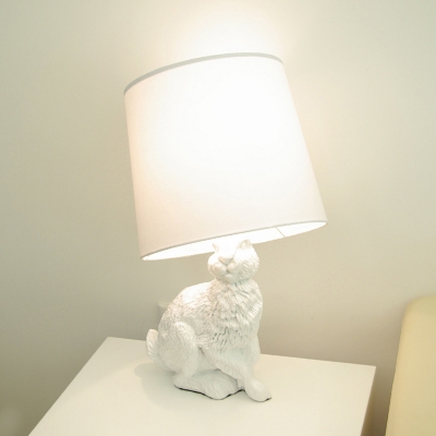 Fabric Bucket Table Lamp Resin 1 Bulb Art Decor Nightstand Light with Resin Rabbit