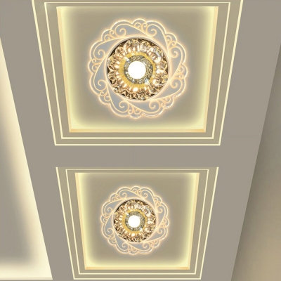 Floral Scroll Patterned Ceiling Flush Mount Light Modern Clear-Crystal Corridor Flush Lamp