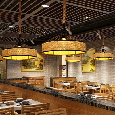 Geometry Natural Rope Hanging Light Cottage 1 Bulb Restaurant Ceiling Suspension Lamp in Brown