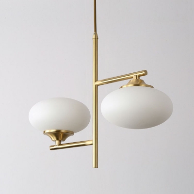 Gold Egg-Like Chandelier Pendant Light Contemporary 2 Heads Cream Glass LED Hanging Light