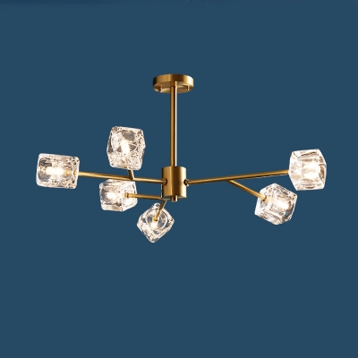 Gold Finish Branch Chandelier Postmodern Ice Crystal Suspension Lamp for Living Room