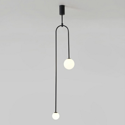 Iron Arc Pendant Light Fixture Minimalist 2-Bulb Chandelier with Ball Milky Glass Shade