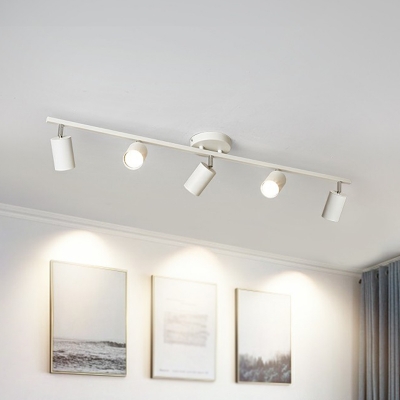 Iron Cylindrical Semi Flush Mount Spotlight Minimalist LED Track Lighting for Living Room