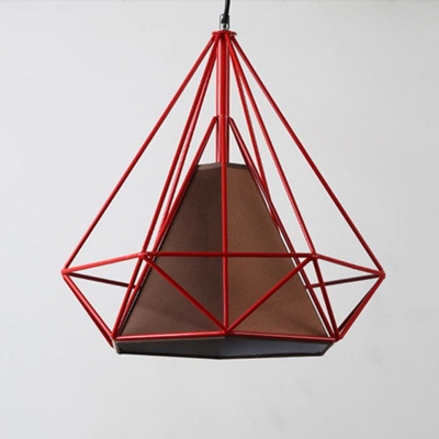 Iron Diamond Cage Pendant Lighting Industrial 1-Light Bistro Hanging Lamp with Coffee Fabric Shade