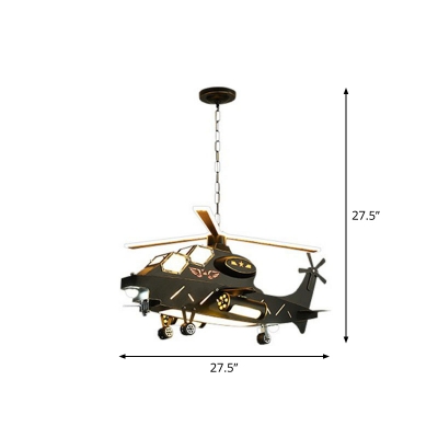 Kids Military Helicopter Pendant Light Kit Metallic Bedroom LED Chandelier in Black