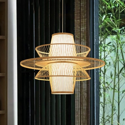 Lotus-Like Terrace Hanging Light Bamboo 1 Bulb Modern Style Suspension Lighting in Wood