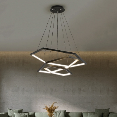Minimalist Layered Shape Chandelier Lighting Metallic Dining Room LED Pendant Light