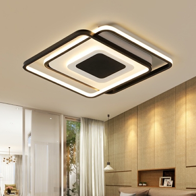 Modern LED Flush Light Fixture Black Square Ceiling Mounted Lamp with Acrylic Shade