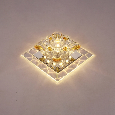 Modern Square LED Ceiling Light Fixture Clear Flower Crystal Aisle Flush Mount Light