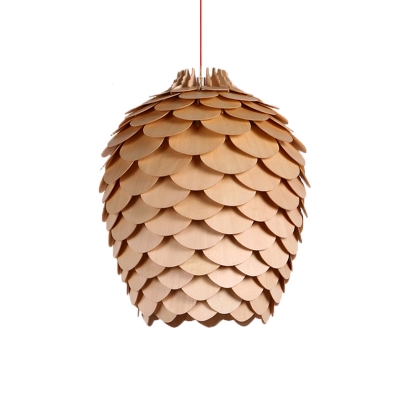 Modern Style Pinecone Shade Ceiling Light Wood Single Restaurant Hanging Pendant Light