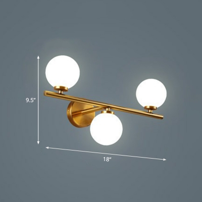 Postmodern Style Ball Shaped Wall Sconce Cream Glass Living Room Wall Light in Brass