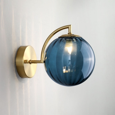 Ribbed Glass Ball Small Wall Mounted Lamp Postmodern 1 Bulb Gold Finish Sconce Light Fixture