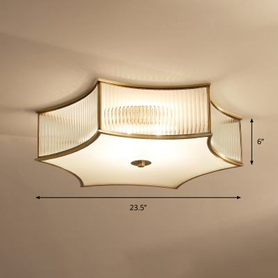 Ribbed Glass Ceiling Lighting Minimalist Gold Six Pointed Star Shaped Bedroom Flush Mount Fixture
