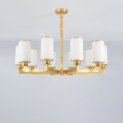 Simplicity Cylindrical Chandelier Light Opal Glass Suspension Lighting for Living Room