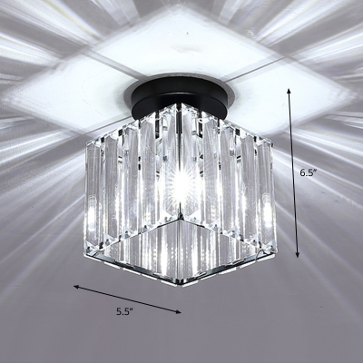 Small Foyer Flush Ceiling Light Prismatic Crystal 1-Light Minimalist Flush Mount Fixture