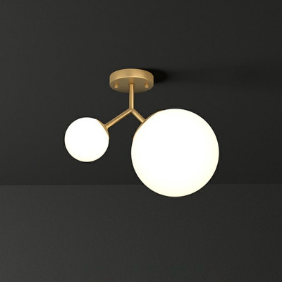 Sphere Entryway LED Semi Flush Mount Cream Glass Simplicity Ceiling Mounted Light in Gold