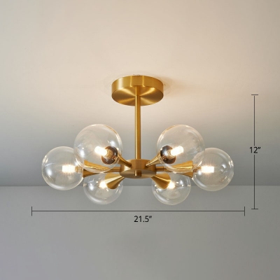 Sphere Living Room LED Semi Flush Light Glass Nordic Style Flush Mount Ceiling Chandelier