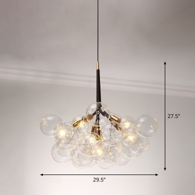 Sphere Shade Chandelier Lighting Minimalist Clear Blown Glass Dining Room Pendant Light