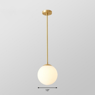 Spherical Opaline Glass Hanging Lamp Minimalist 1 Bulb Gold Down Lighting Pendant for Open Kitchen