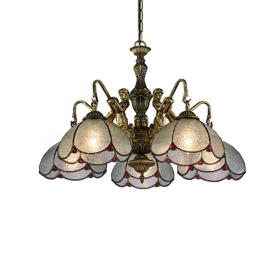 Tiffany Scalloped Floral Ceiling Lighting Ripple Glass Chandelier Light Fixture in Bronze