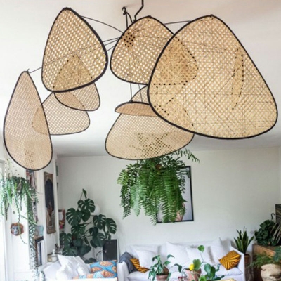 Triangular Bamboo Hanging Light Artistic 1 Head Wood Suspension Light Fixture for Dining Room