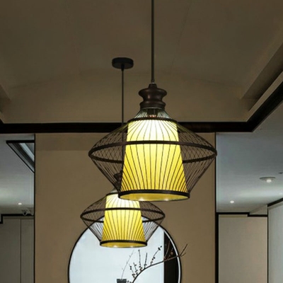 Urn Shaped Cage Ceiling Suspension Lamp Modern Bamboo 1-Light Restaurant Hanging Light