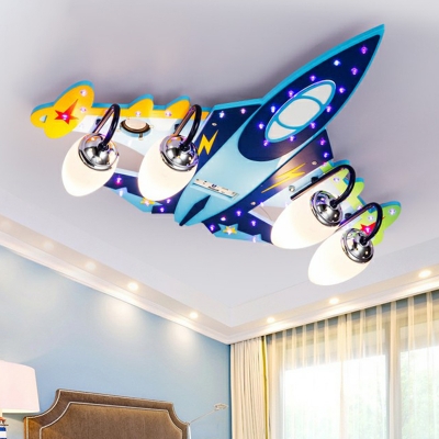 Wood Plane LED Flush Mount Light Modern Style Blue Ceiling Light Flush Mount with Blown Glass Shade