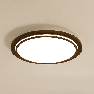 Wooden Round Flush Mount Light Fixture Simple Style Brown LED Ceiling Mounted Light