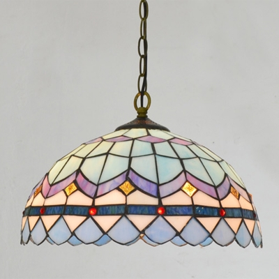 1 Light Dome Hanging Light Tiffany Traditional Stained Glass Pendant Light in Pink for Corridor