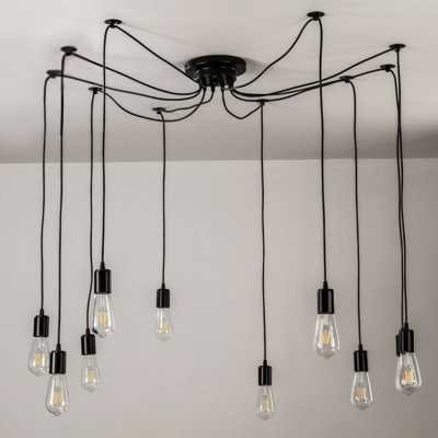 10 Bulbs Spider Suspension Light Rustic Black Metal Swag Pendant for Clothing Store
