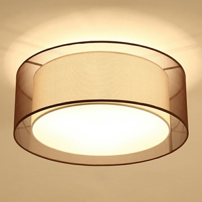 2-Layer Fabric Ceiling Mount Lamp Minimalist Coffee Finish Flush Mount Light for Living Room