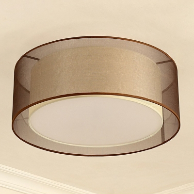 2-Layer Fabric Ceiling Mount Lamp Minimalist Coffee Finish Flush Mount Light for Living Room
