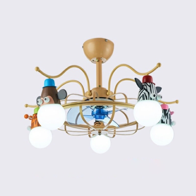 3-Blade Cartoon Animal Ceiling Fan Lamp Metallic Childrens Bedroom Semi Mount Lighting in Orange, 30.5
