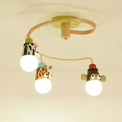 Animal Head Nursery Ceiling Chandelier Metallic Cartoon Suspension Light in Orange