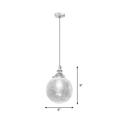 Ball Clear Crackle Glass Pendant Light Antique 1-Light Restaurant Hanging Light Fixture