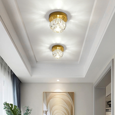Bud Beveled-Cut Crystal Ceiling Lighting Modern 1-Bulb Flush Mounted Light for Corridor
