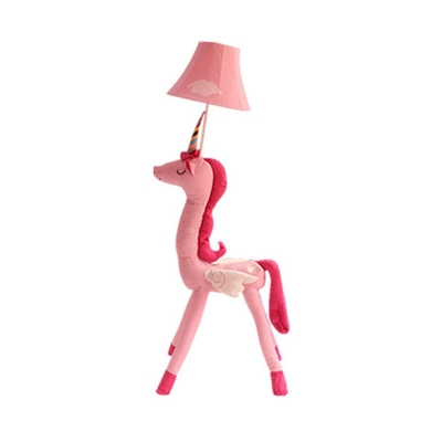 Cartoon Unicorn Floor Lamp Fabric 1 Bulb Kids Bedroom Standing Light with Flared Shade