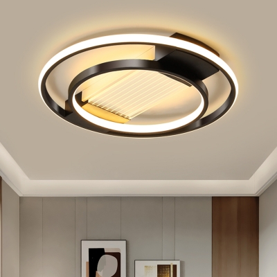 Circular Flush Lighting Modern Style Acrylic Bedroom LED Flush Ceiling Light Fixture in Black
