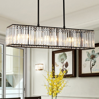 Classic Rectangular Pendant Light Prismatic Crystal Hanging Island Light for Dining Room