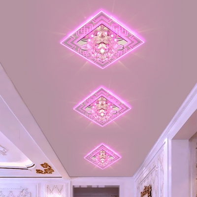 Clear Lotus Flush Mounted Lamp Modern Crystal LED Ceiling Light Fixture for Foyer
