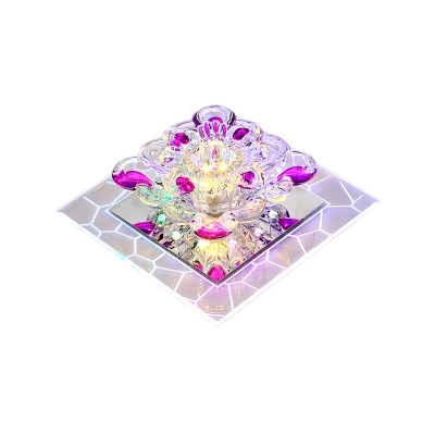 Clear Square LED Flush Lamp Contemporary Flower Crystal Flush Ceiling Light for Passageway