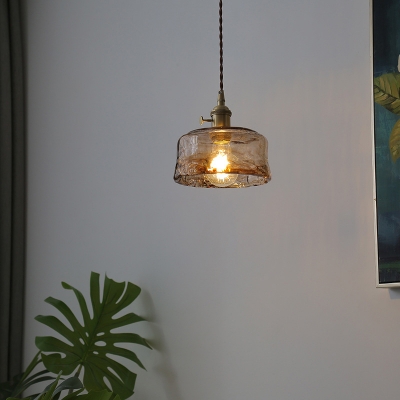 Cognac Glass Drum Suspension Lighting Industrial 1 Head Restaurant Pendant Hanging Light