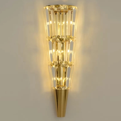 Conical K9 Crystal Wall Sconce Light Post-Modern 5 Bulbs Gold Flush Mount Wall Light for Bedroom