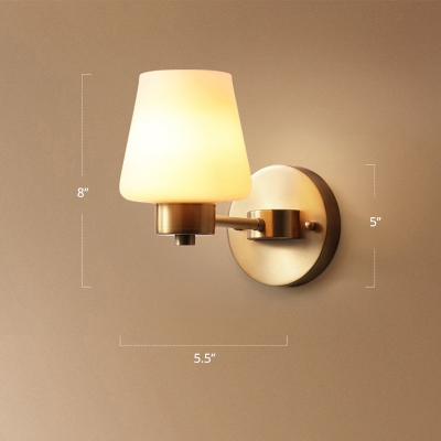 Conical Opal Frosted Glass Wall Light Simplicity 1-Light Dining Room Wall Sconce Lamp in Brass