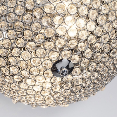 Crystal Beaded Bowl Shaped Flush Light Simplicity 1-Light Chrome Finish Ceiling Fixture for Restaurant