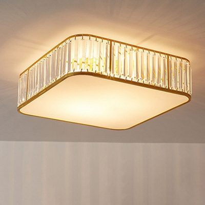 Crystal Drum Shaped Flush Ceiling Light Minimalism Gold Finish Flushmount Lighting for Bedroom