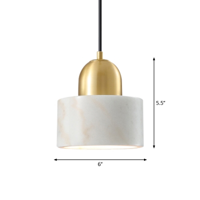 Drum Shaped Marble Pendant Lighting Postmodern 1 Head Hanging Light with Brass Cap