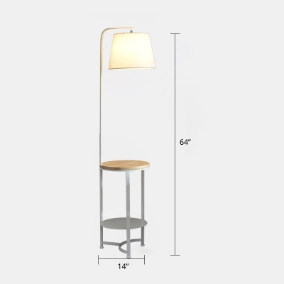 Fabric Bucket Stand Up Lamp Modern Single-Bulb Living Room Floor Lighting with Shelf